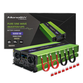 Qoltec Pure Sine Wave Inverter Monolith | battery charger | UPS | 2500 | 5000W | 12V to 230V | LCD