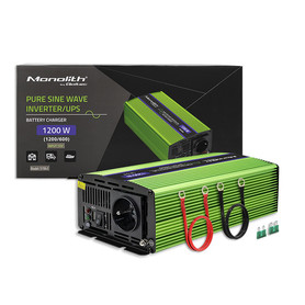 Qoltec Pure Sine Wave Inverter Monolith | battery charger | UPS | 600W | 1200W | 12V to 230V