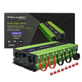 Qoltec Pure Sine Wave Inverter Monolith | battery charger | UPS | 3000W | 6000W | 12V to 230V | LCD