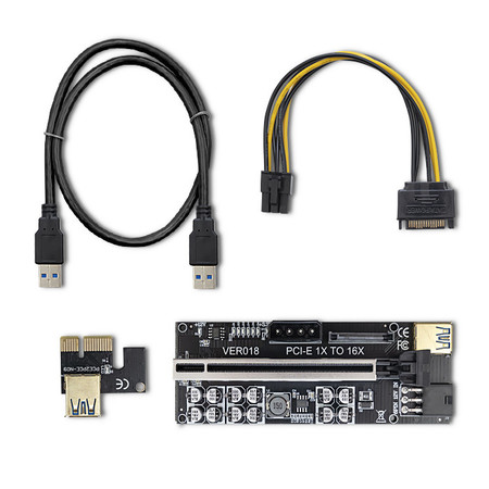 Qoltec Riser PCI-E 1x - 16x | USB 3.0 | ver. 018 | SATA/ PCI-E 6 pin (1)