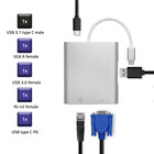 Qoltec Adapter USB 3.1 type C male | VGA female + USB 3.0 A female + RJ45 female (1Gb/s) + PD | 0.2m (3)